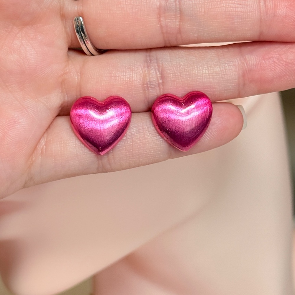 Elegant Pink Heart Stud Earrings - Picture 10 of 10